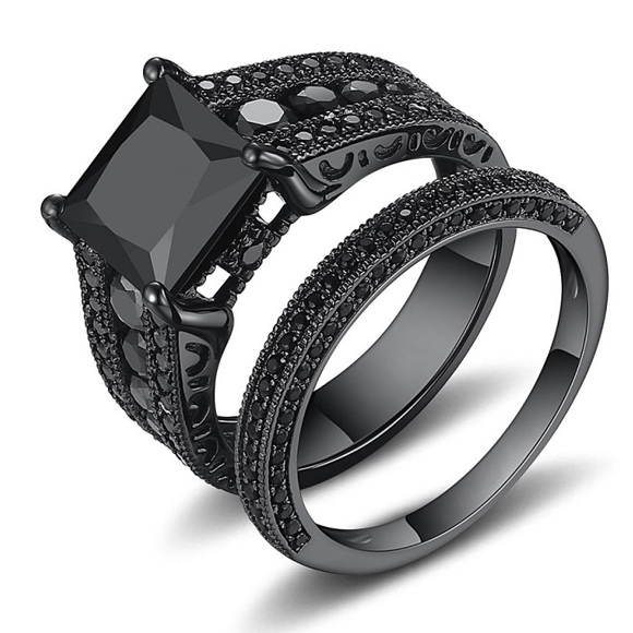 Black Sapphire Princess Cut 925 Sterling Silver - Picture 2 of 7